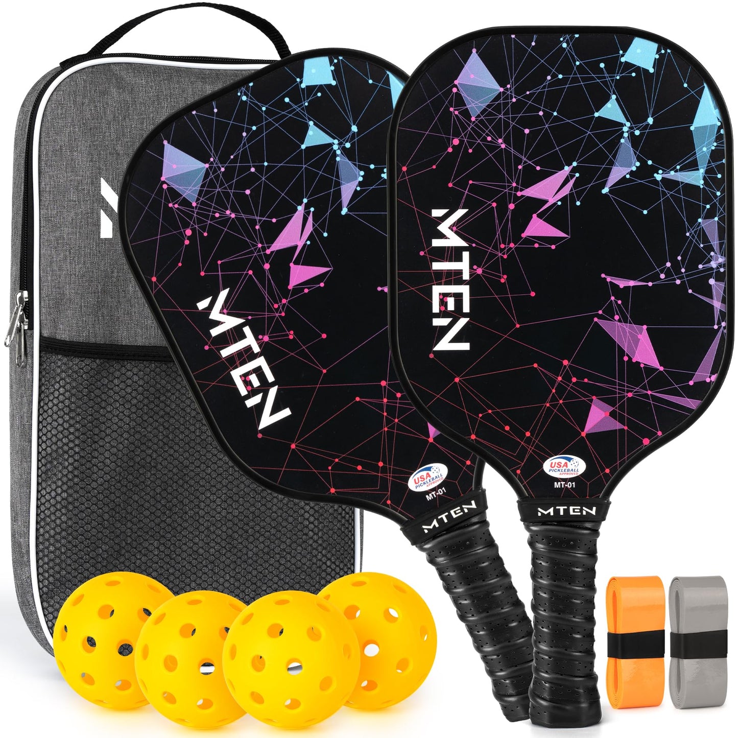 Pickleball Paddles Set of 2, USAPA Approved Fiberglass Surface Pickleball Set with 2 Pickleball Rackets,4 Pickleball Balls,1 Portable Carry Bag, Pickle Racket Set for Men Women