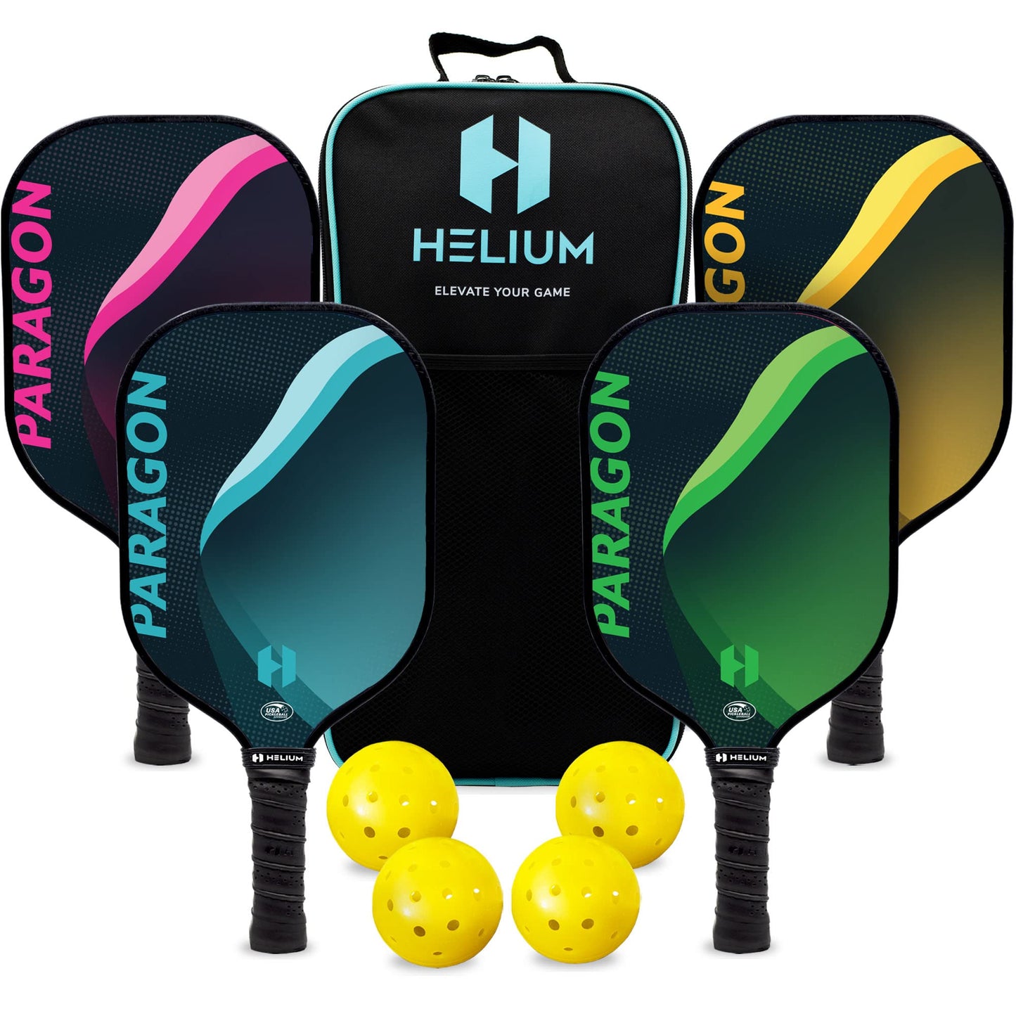 Helium Pickleball Paddles Set of 4 - USAPA Certified - Graphite Fiberglass Surface, Lightweight Honeycomb Core