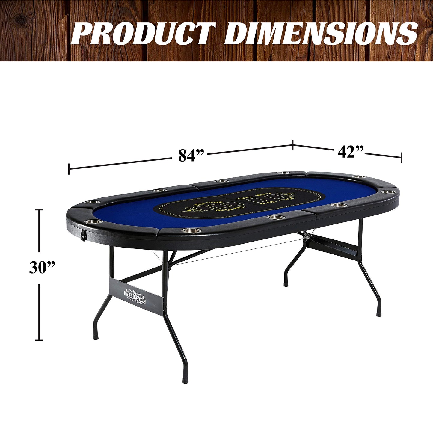 Barrington Billiards 10 Player Classic Poker Table with Padded Rails and Cup Holders, Black/Blue, 84 Inches