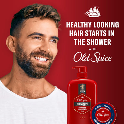 Old Spice Swagger 2-in-1 Shampoo and Conditioner Set for Men, Cedarwood Lime Scent, Get Up To 80% Fuller-Looking Hair, Barbershop Quality, 29.2 Fl Oz Each, 2 Pack