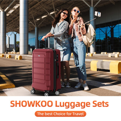 SHOWKOO Luggage Sets Expandable PC+ABS Durable Suitcase Double Wheels TSA Lock 3pcs Red Wine