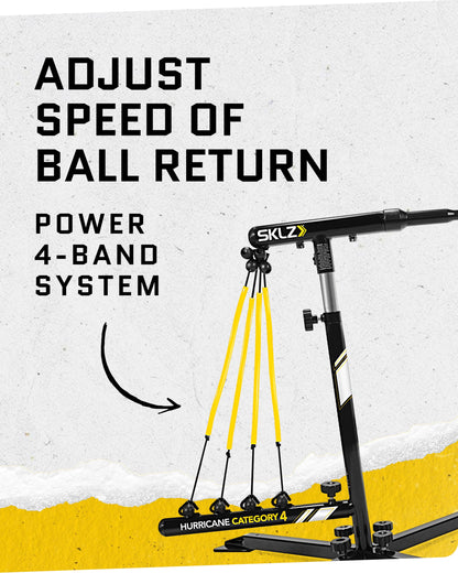 SKLZ Hurricane Batting Swing Trainer for Baseball & Softball - Durable Swing Arm - 4 Power Band System - High-Visibility, Anti-Dent Target Ball Head - Screw-in Base Legs, Metal Stakes & Carry Bag