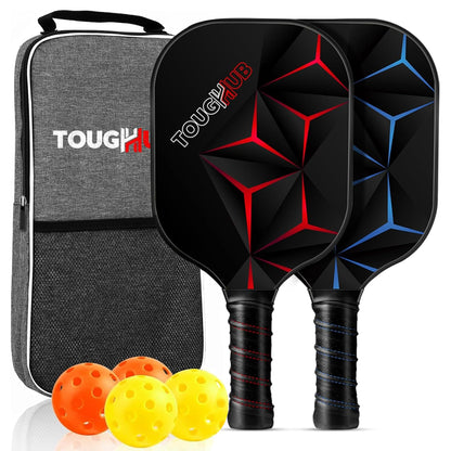 Toughhub Pickleball Paddles Set of 2 Rackets and 4 Pickleball - Fiberglass Surface Pickleball Set with Lightweight and Non Slip Grip - Pickle Ball Paddle Set for Beginners & Professional