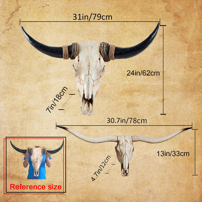 Faux Longhorn Skull Wall Decor, Faux Taxidermy Head Wall Hanging, Large Bull's Head Farmhouse Decor - 31*24 * 7inch