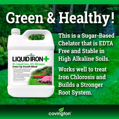 Chelated Liquid Iron +Plus Concentrate Blend, Liquid Iron for Lawns, Plants, Shrubs, and Trees Stunted or Growth and Discoloration Issues – Solve Iron Deficiency and Root Problems – (32 oz.) USA Made