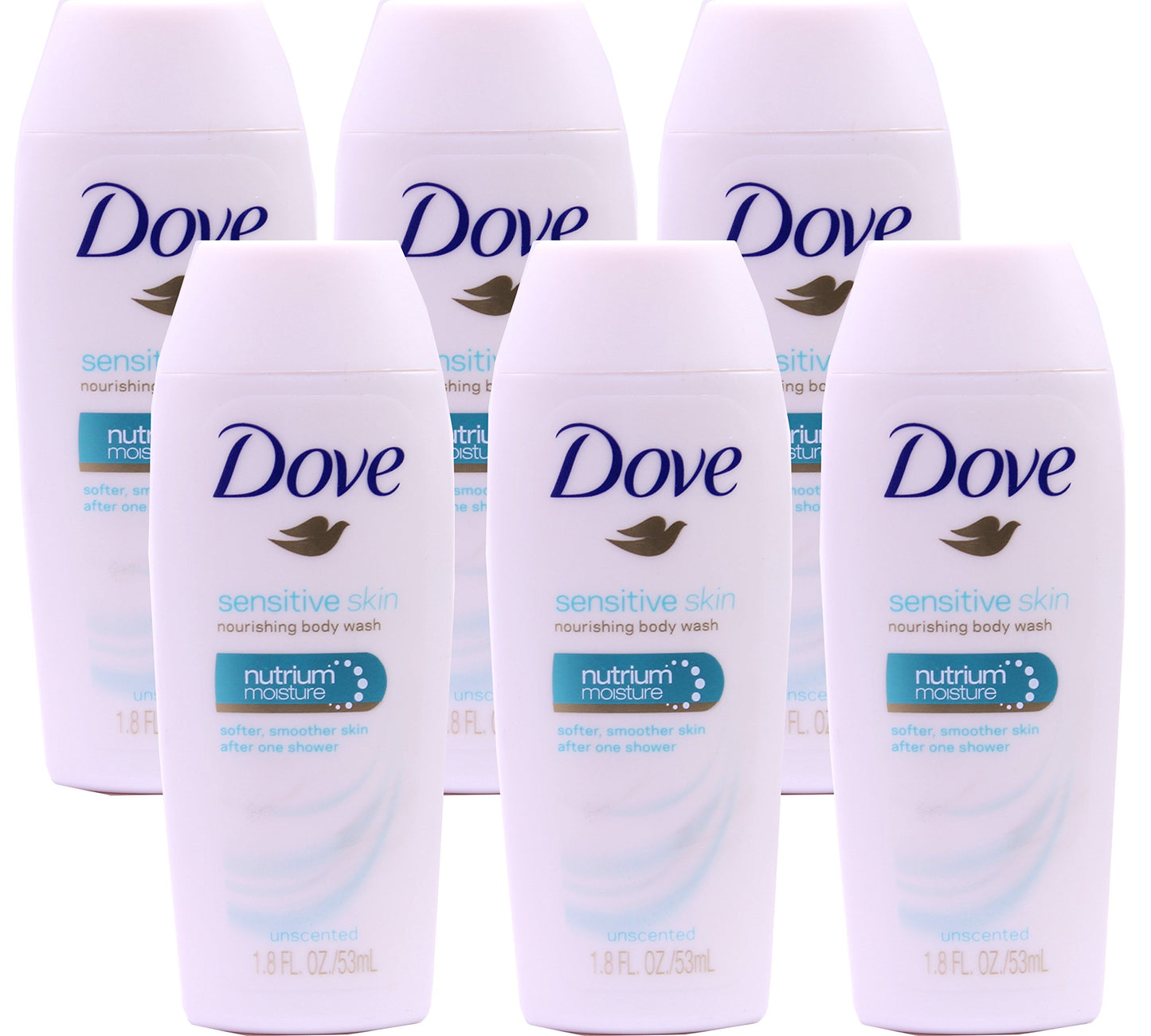 Dove Sensitive Skin Nourishing Body Wash, Nutrium Moisture, 1.8 Ounce, (Pack of 6)