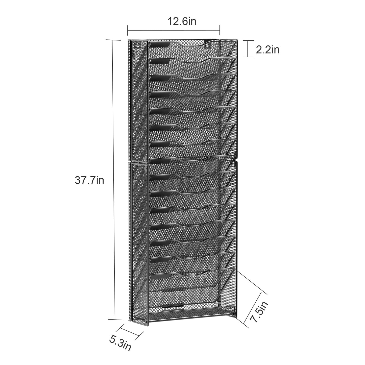samstar 16 Tier Wall File Organizer Hanging Wall File Holder Wall Mount Paper Folder Organizer, Magazine Rack, Mesh Made,Black
