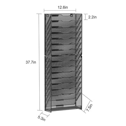 samstar 16 Tier Wall File Organizer Hanging Wall File Holder Wall Mount Paper Folder Organizer, Magazine Rack, Mesh Made,Black