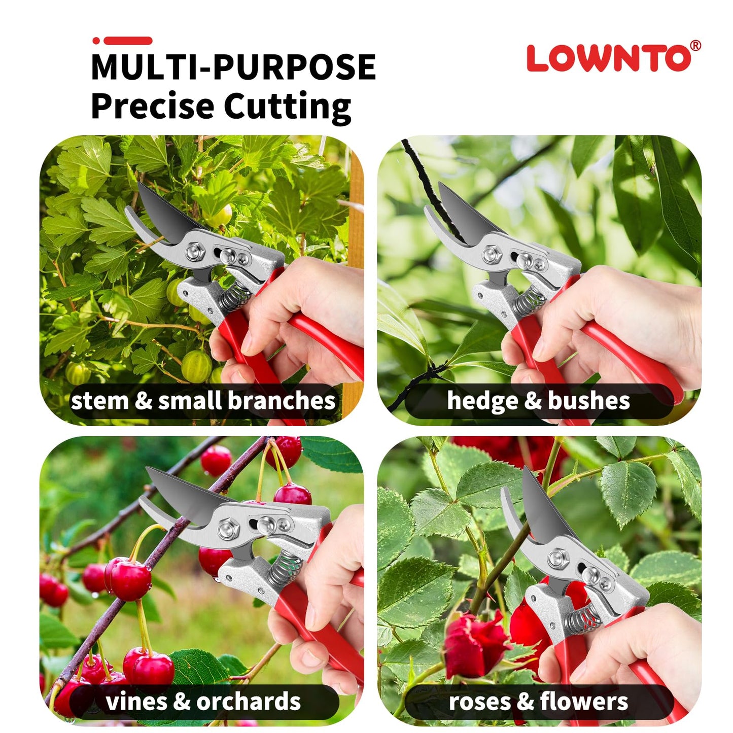 Lownto Pruning Shears for Gardening 5/8" Tree and Branch Garden Clippers - Plant Cutter Scissors with PTFE Resist-rust, Non-stick Coating Steel Blades, Heavy Duty Bypass Hand Pruners