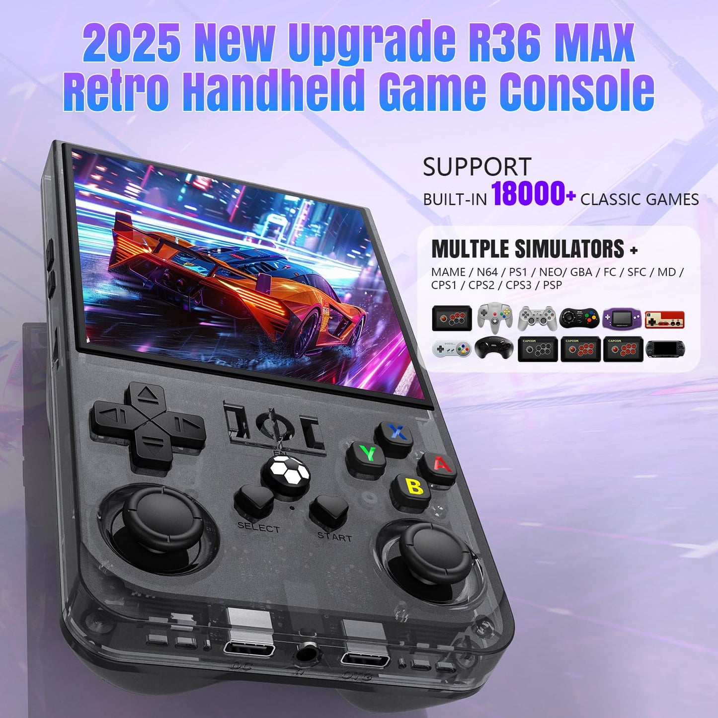 2025 New Upgrade R36MAX Retro Handheld Game Console with 64G Built-in 18000+ Classic Games, Portable Hand Held Open Source Linux System 4.0-in 4k HD IPS Screen Video Player (Black MAX 64GB)