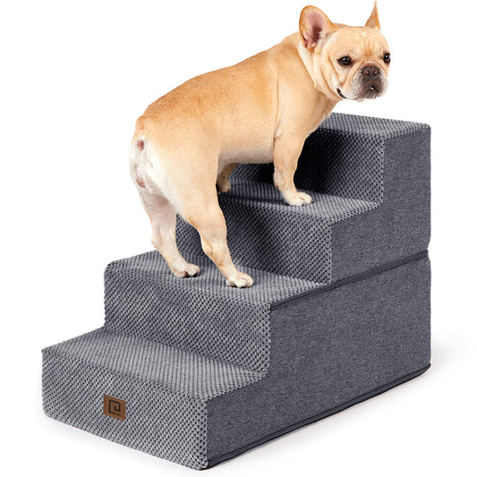 EHEYCIGA Dog Stairs Ramp for Bed 18”H, 4-Step Dog Steps for High Bed, Pet Steps for Small Dogs and Cats, Non-Slip Balanced Dog Indoor Ramp, Grey