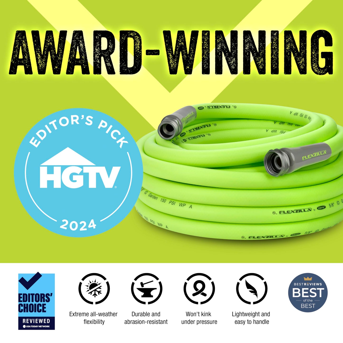 Flexzilla Garden Hose 5/8 in. x 50 ft, Heavy Duty, Lightweight, Durable, ZillaGreen - HFZG550YW-E