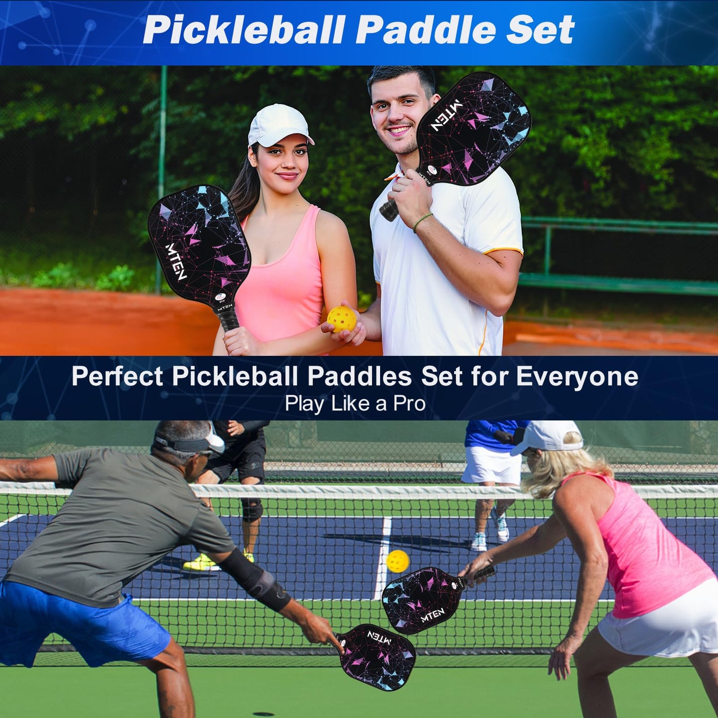 Pickleball Paddles Set of 2, USAPA Approved Fiberglass Surface Pickleball Set with 2 Pickleball Rackets,4 Pickleball Balls,1 Portable Carry Bag, Pickle Racket Set for Men Women