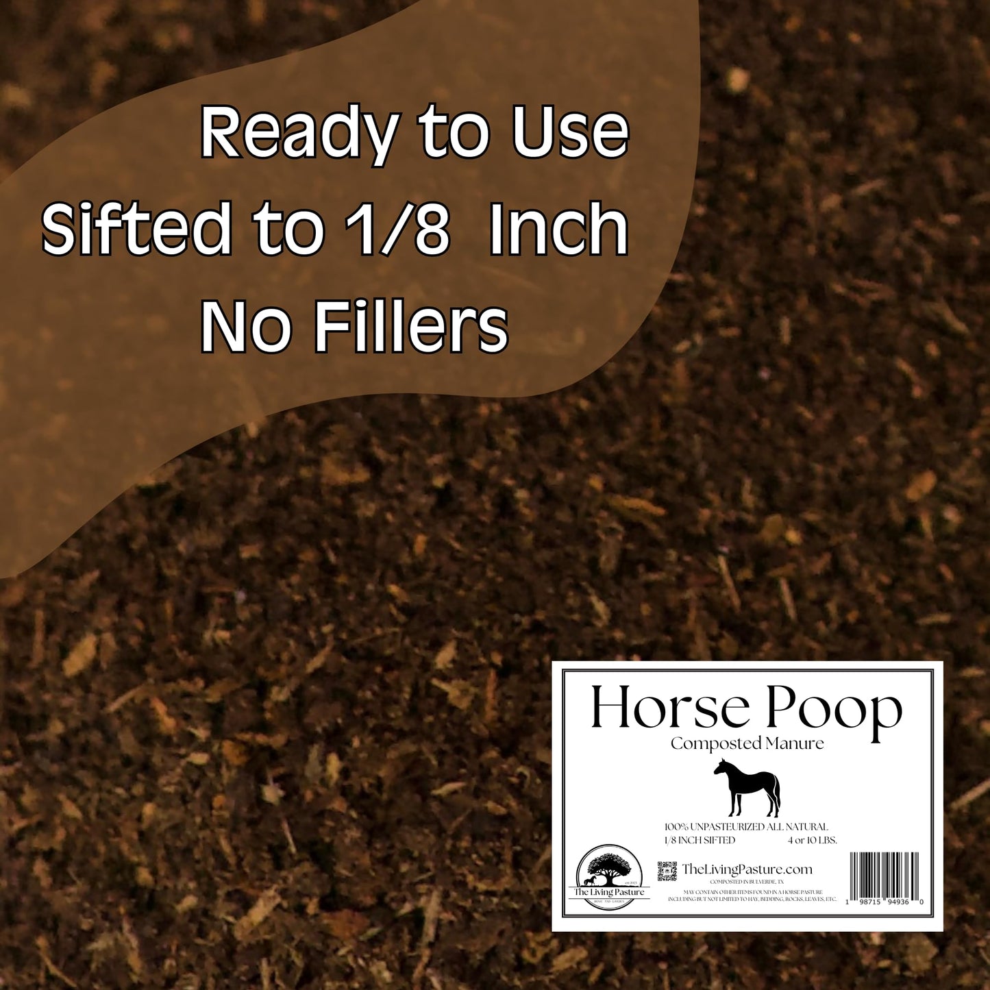 Horse Poop, 100% Natural Aged Unpasteurized Composted Manure and Sifted Premium Garden Fertilizer for Plants, Compost Tea and Mushroom Substrate