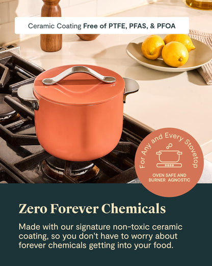 Caraway Petite Cooker - 2 Qt Ceramic Coated Pot - Free From Forever Chemicals - Perfect for Rice, Grains, or Sauces - Marigold