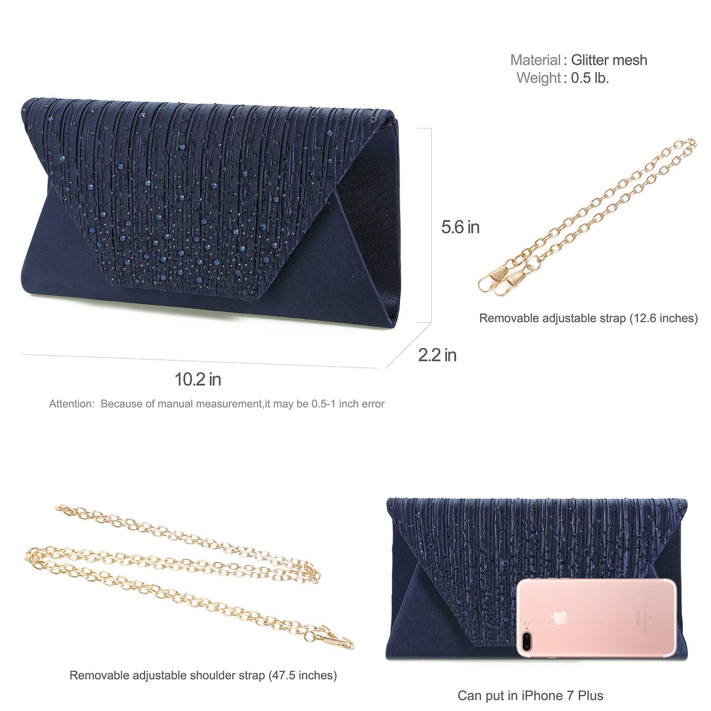 Mihawk clutches for women evening bag Envelope Handbag Party Bridal clutch purses for women wedding(Navy Blue)