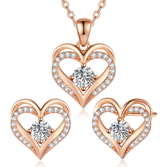 CDE Jewelry Sets for Women Love Heart Pendant Necklaces Earrings, 925 Sterling Silver with Birthstone Zirconia, Mother's Day Christmas Birthday Anniversary Valentine's Day Jewelry Gifts for Women Mom Wife Girlfriend Her