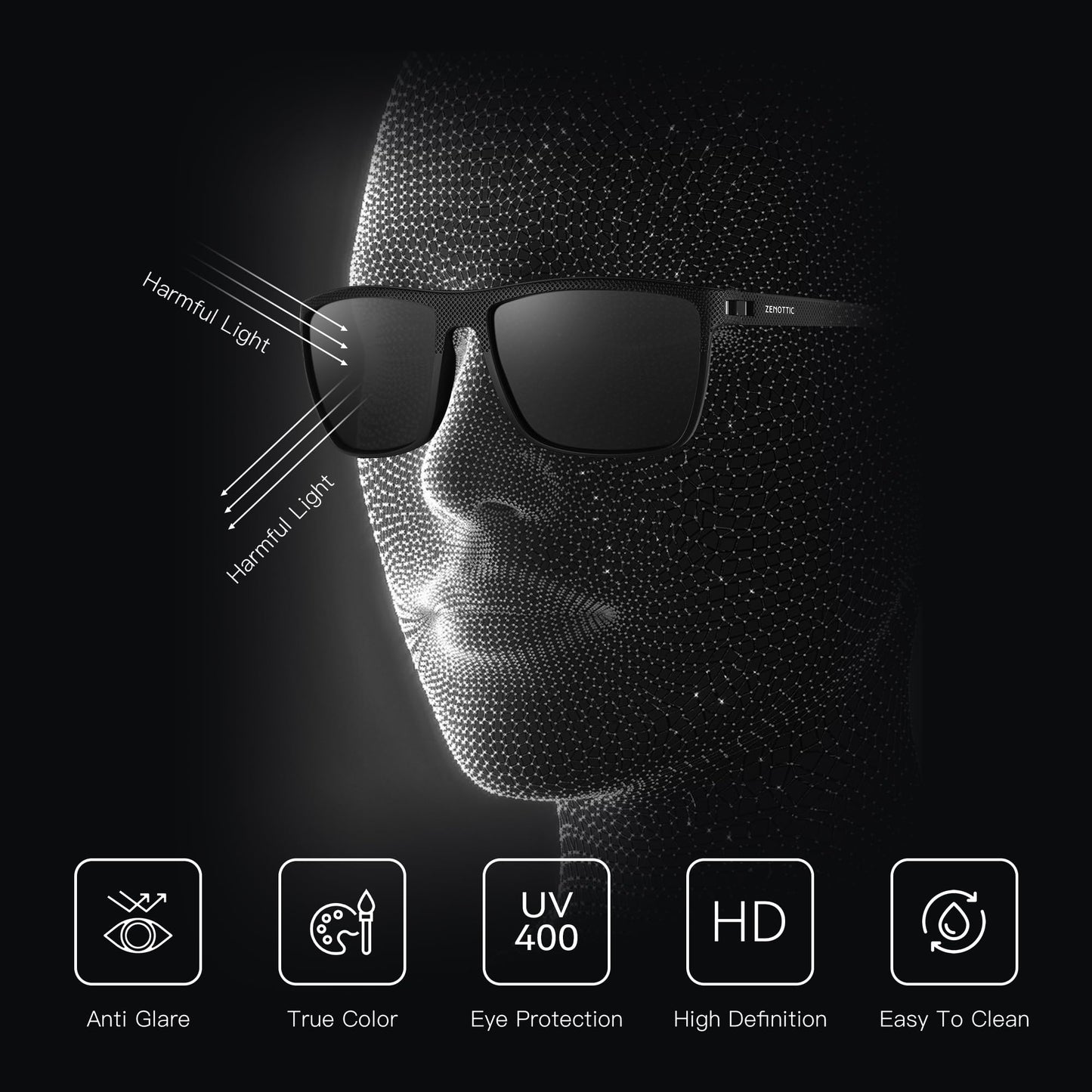 ZENOTTIC Polarized Sunglasses for Men Lightweight TR90 Frame UV400 Protection Square Sun Glasses