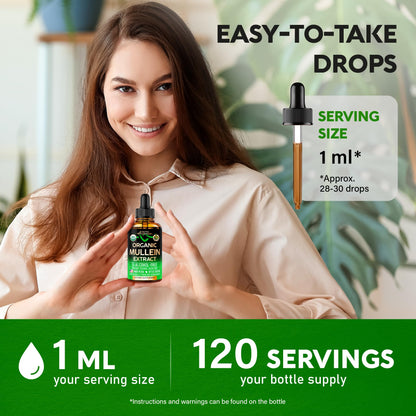 Mullein Drops for Lungs - USDA Organic Liquid - Mullein Leaf Extract Supplement - Made in USA - Lung & Bronchial Cleanse for Smokers - Respiratory Health Support - As Tincture, Tea, Pills - 4 fl oz