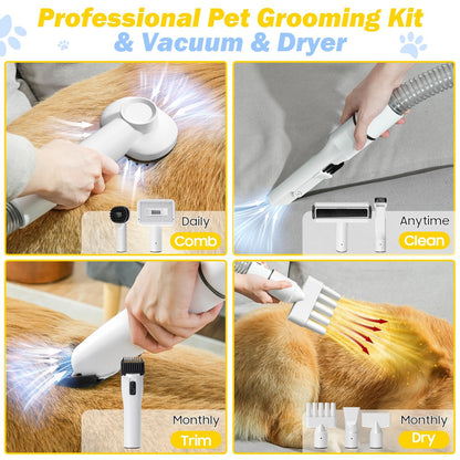 SNOYWEN Dog Grooming Kit & Pet Hair Dryer & Dog Electric Clippers, 3L Large Capacity with 8 Grooming Tools, Low Noise for Long Hair Dogs and Cats, Adjustable Airflow and Temperature, UL, Touchscreen