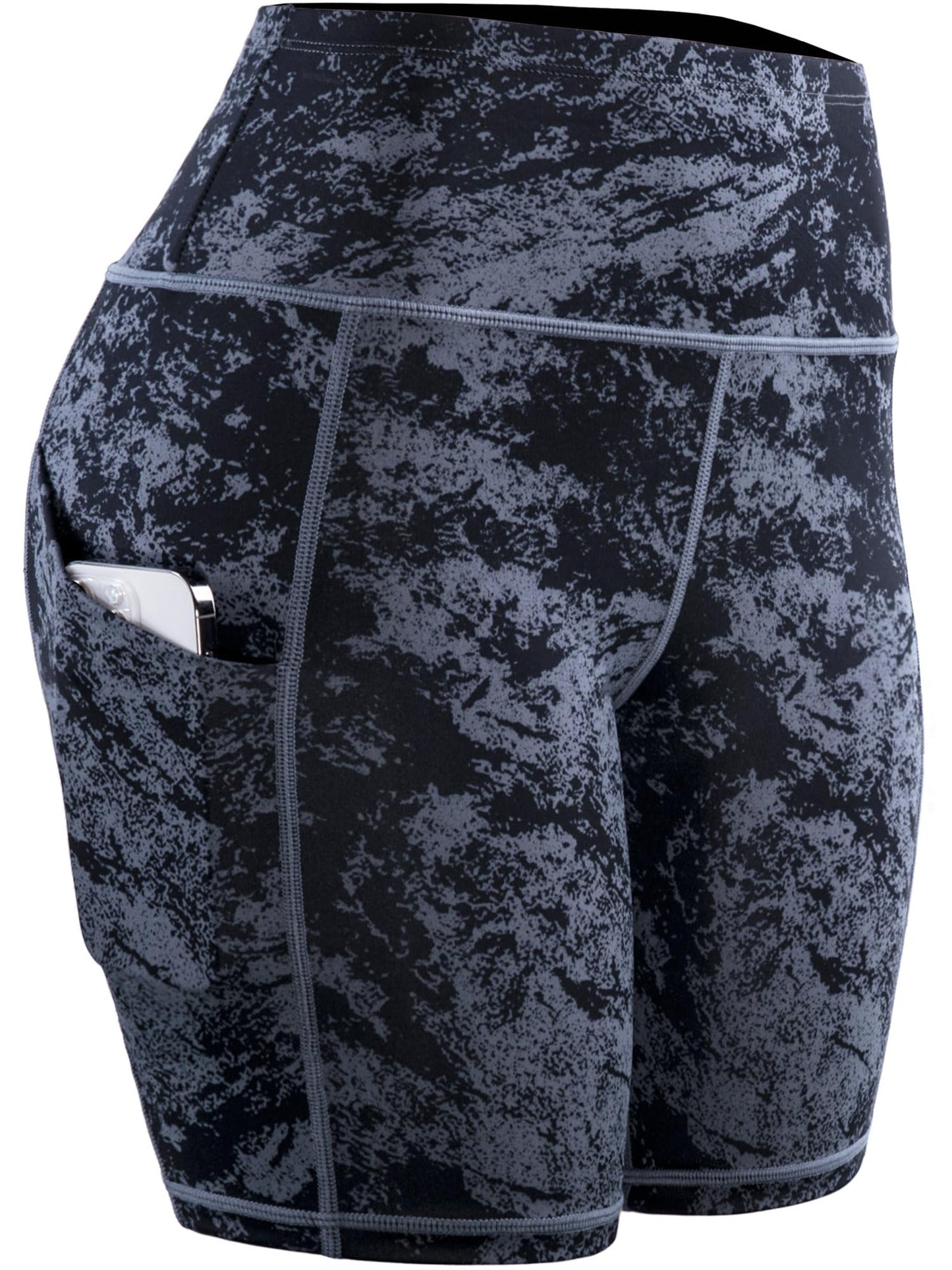 CADMUS Women's High Waist Spandex Yoga Shorts for Bike Running Two Side Pockets,10,Leopard Print Black Grey + Snowflake Black Grey + Black Grey,Small