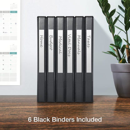 Oxford 3 Ring Binders, 0.5 inch ONE-Touch Easy Open D Rings, Durable Binders for School and Office, View Binder Covers, Xtralife Hinge, Non-Stick, PVC-Free, Black, Holds 125 Sheets, 6 PK (79901)