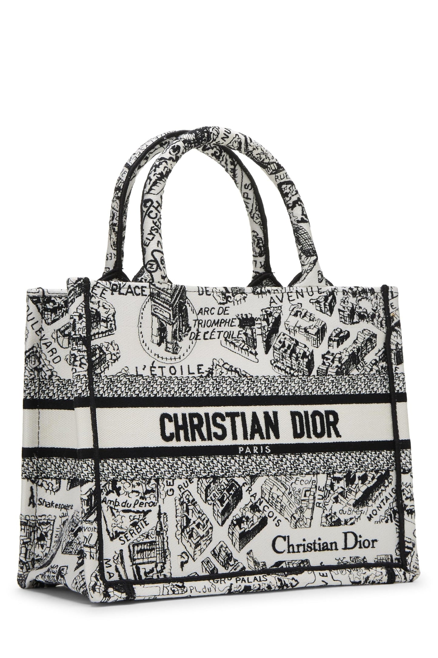 Dior, Pre-Loved Black & White Embroidered Canvas Book Tote Small, Black