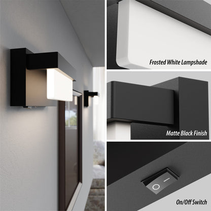 LIGHTINN Wall Sconce Black Wall Light with On/Off Switch 8 inch LED Wall Lamp Acrylic Lampshade 4000K Sconce Wall Lighting