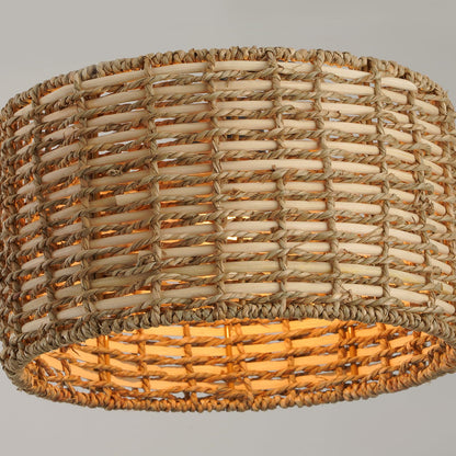 HLMRCHEN 41" Chandelier Woven Rattan Light Fixture with 3 Wicker Lampshades, Large Linear Boho Chandeliers Drum Pendant Lights Kitchen Island