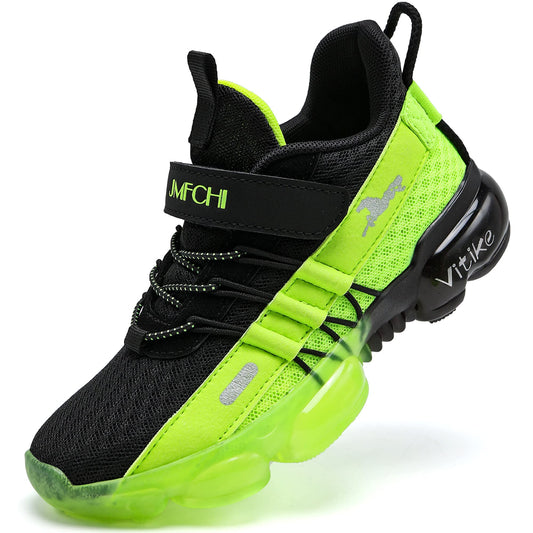 JMFCHI Boys Girls Kids' Sneakers Knitted Mesh Sports Shoes Breathable Lightweight Running Shoes for Kids Fashion Athletic Casual Shoes Black Green 6 Big Kid