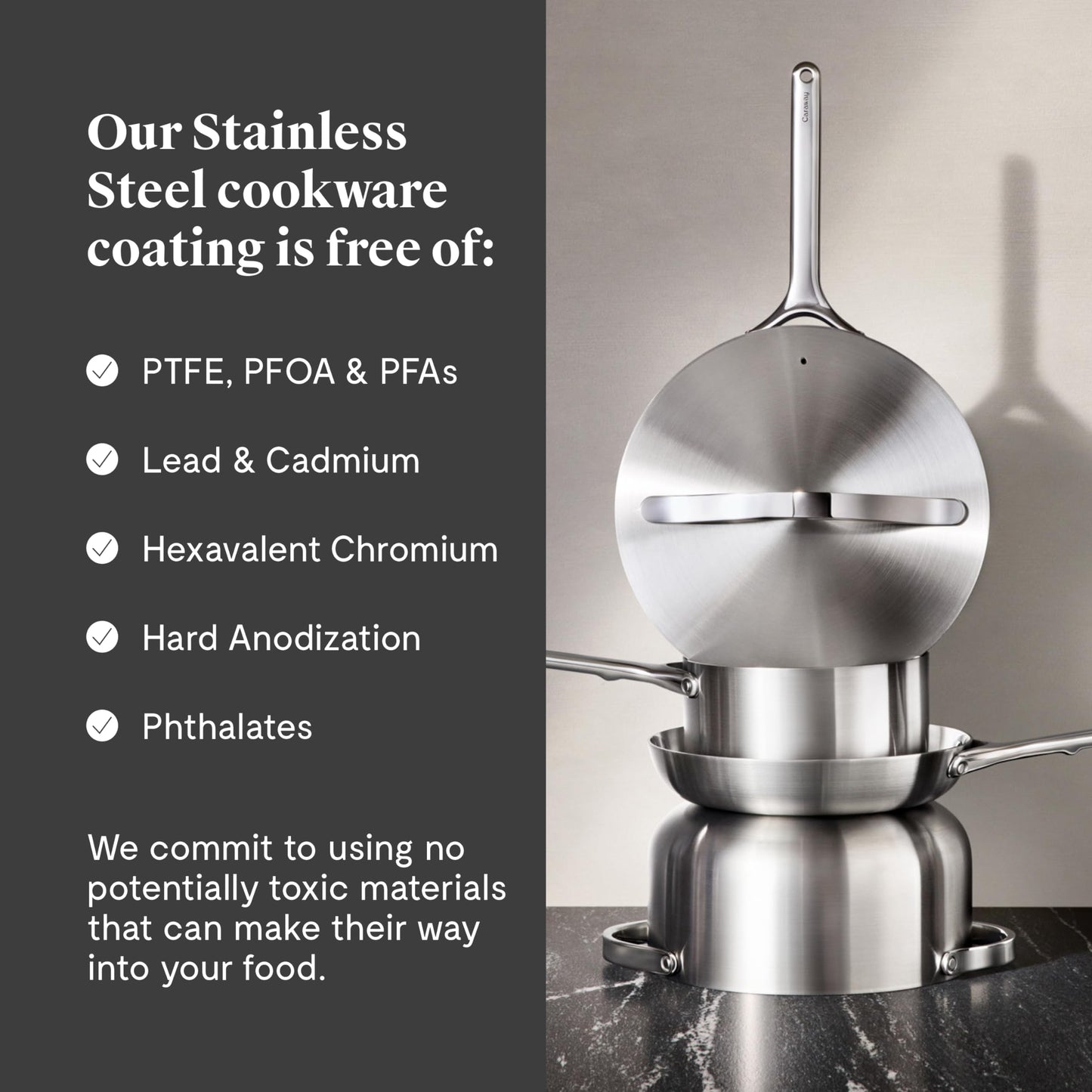 Caraway Stainless Steel Sauce Pan (3 Qt) - 5-Ply Stainless Steel - Oven Safe & Stovetop Agnostic - Non Toxic, PTFE & PFOA Free