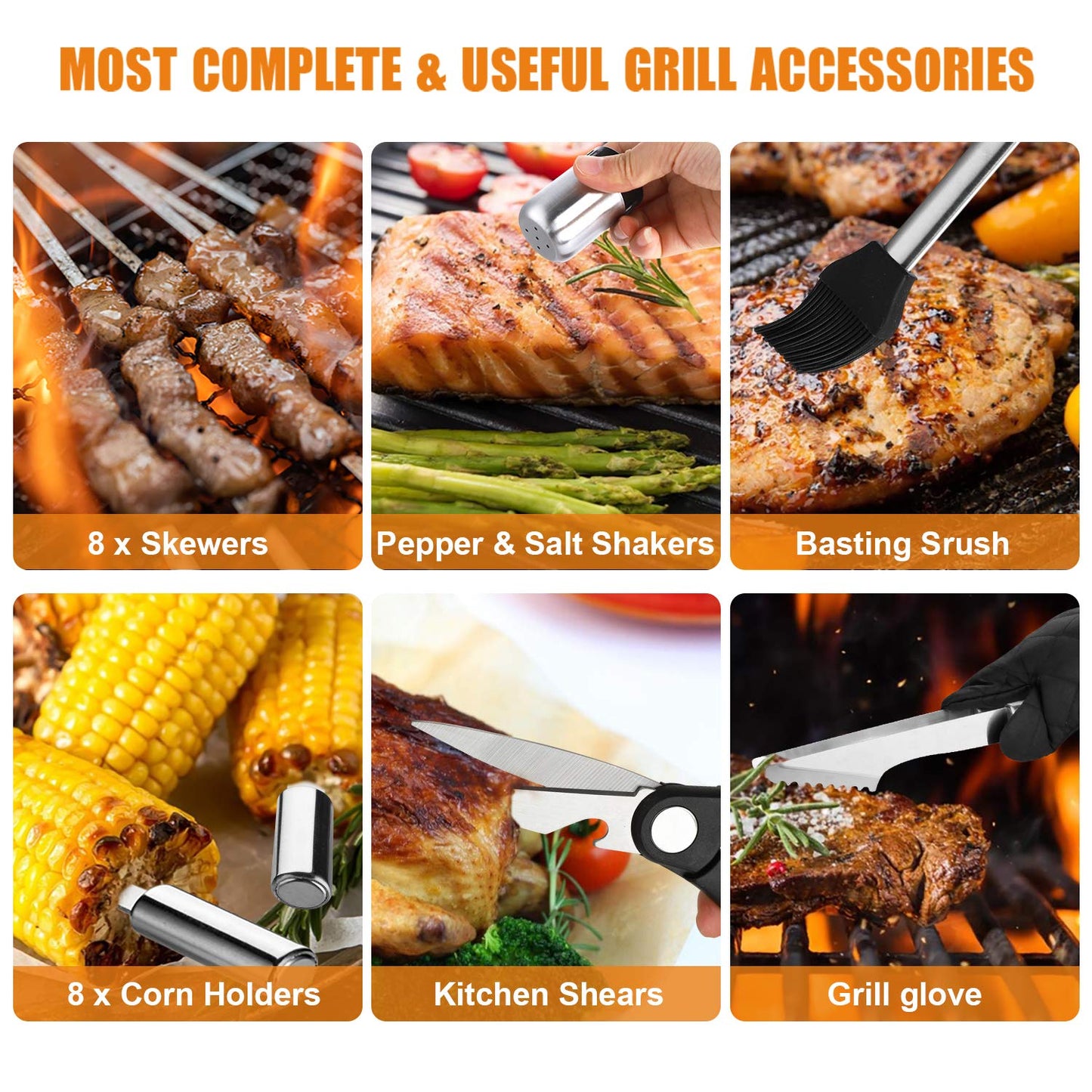 Cifaisi BBQ Grill Accessories Set, 38Pcs Stainless Steel Grill Tools Grilling Accessories with Aluminum Case, Thermometer, Grill Mats for Camping/Backyard Barbecue, Grill Set for Men Women