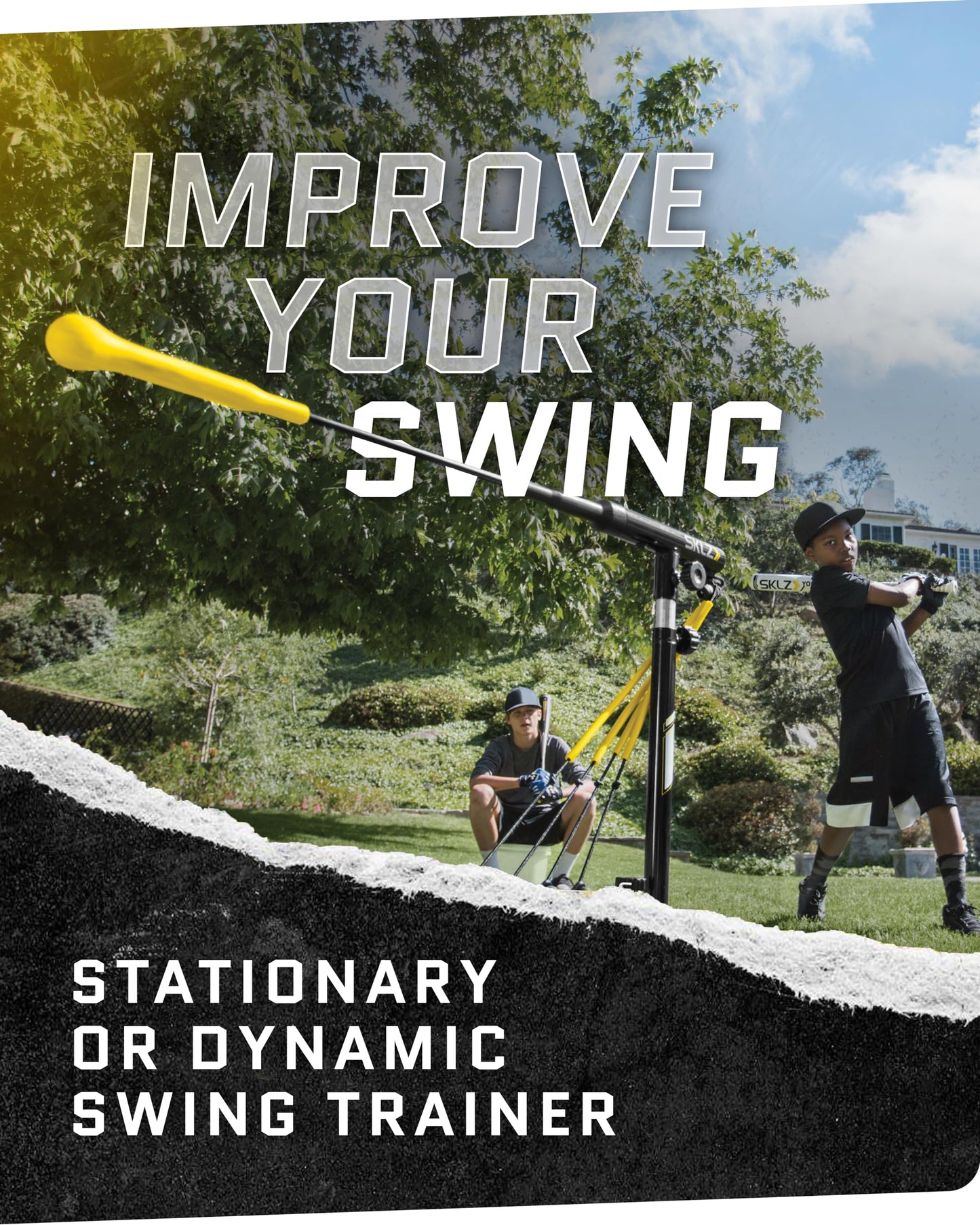 SKLZ Hurricane Batting Swing Trainer for Baseball & Softball - Durable Swing Arm - 4 Power Band System - High-Visibility, Anti-Dent Target Ball Head - Screw-in Base Legs, Metal Stakes & Carry Bag