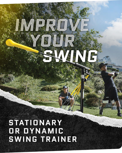 SKLZ Hurricane Batting Swing Trainer for Baseball & Softball - Durable Swing Arm - 4 Power Band System - High-Visibility, Anti-Dent Target Ball Head - Screw-in Base Legs, Metal Stakes & Carry Bag