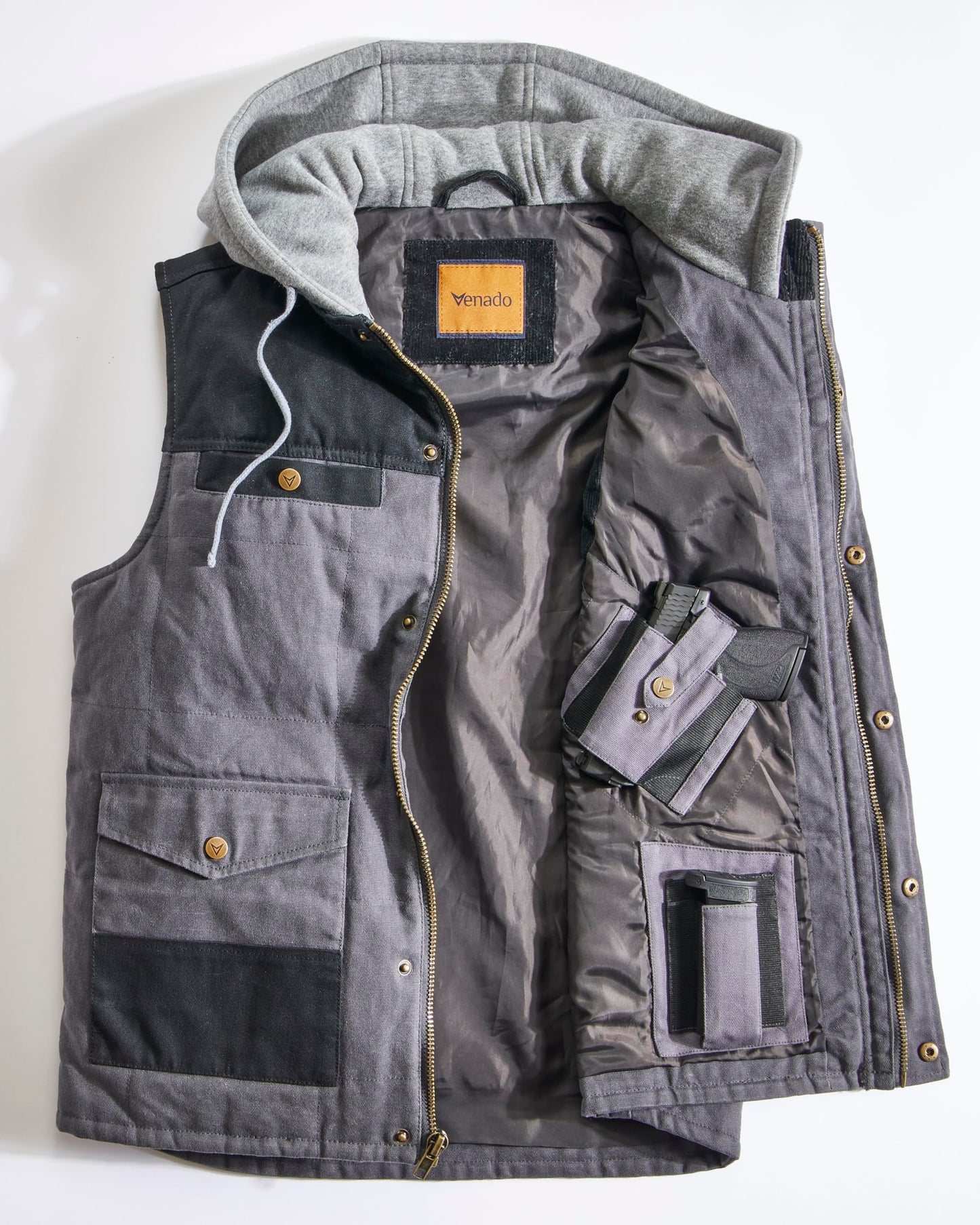 Venado Defender Concealed Carry Hooded Vest - Interior Conceal Carry Pockets (Black, 3XLT)