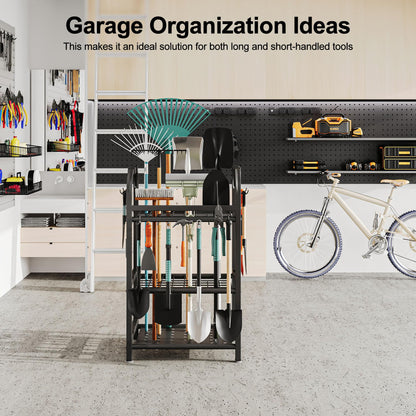 BUTUNITA Garden Tool Organizer for Garage, Storage Rack for Garage Organization, Shed, Outdoor, Yard Tool Organizer Holds Up to 39, Shovels, Rakes, Brooms, Black Metal Garden Tool Storage