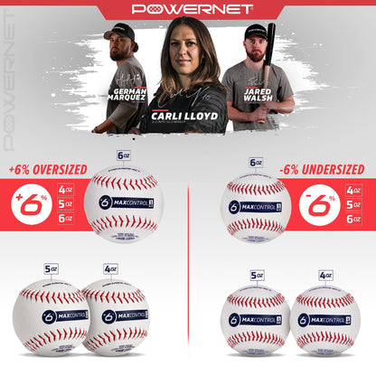 PowerNet MaxControl Baseballs, 6 Various Size & Weighted Baseballs, Pitch Trainer to Improve Command, Baseball Training Equipment for Pitching & Throwing, Portable Baseball Practice Balls