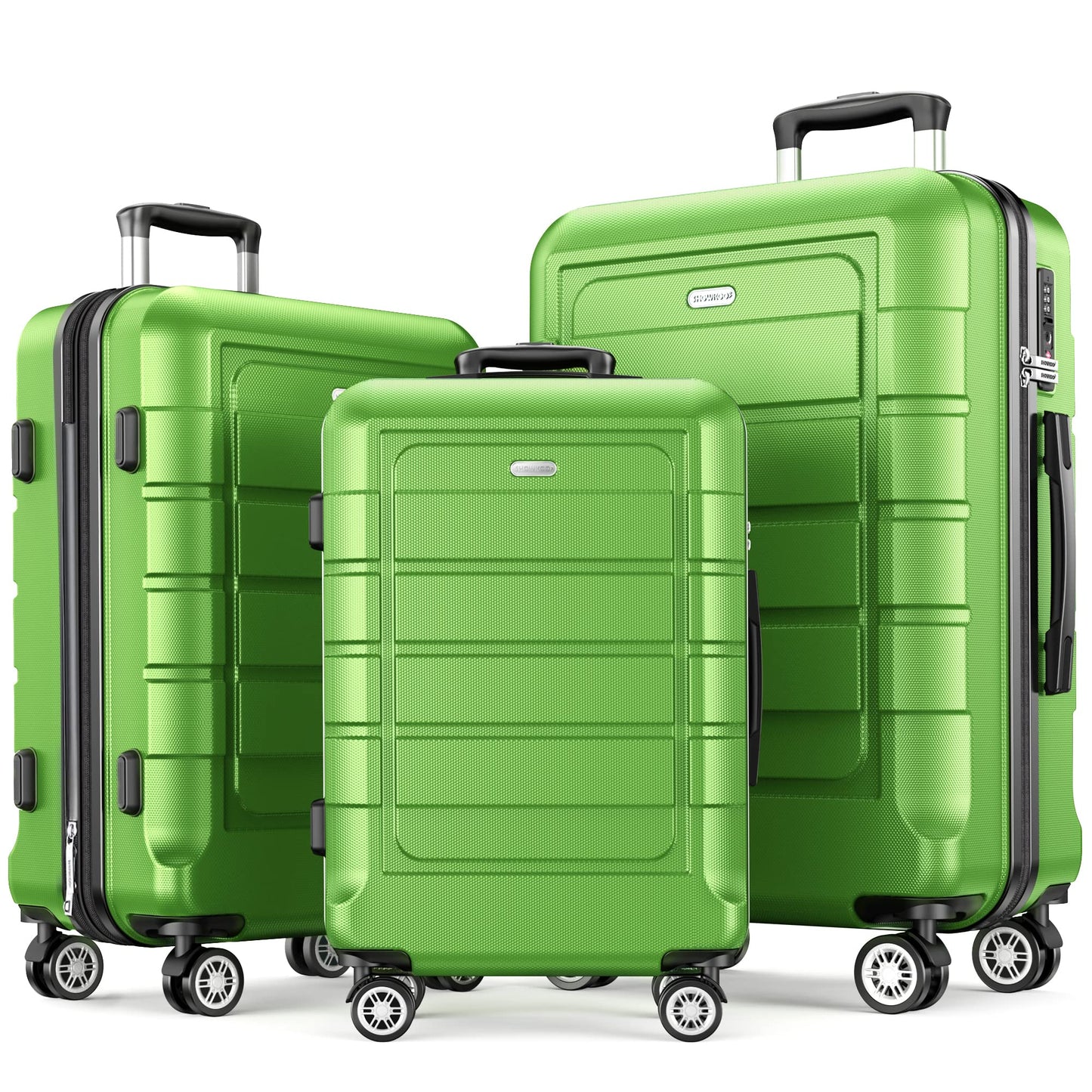 SHOWKOO Luggage Sets Expandable PC+ABS Durable Suitcase Sets Double Wheels TSA Lock Green 3pcs