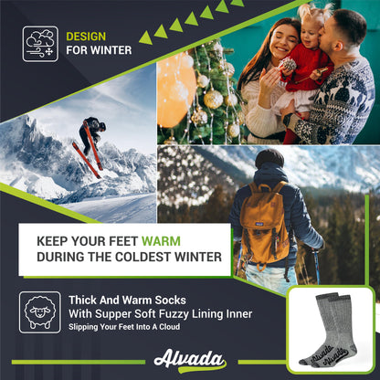 Alvada Merino Wool Hiking Socks Thermal Warm Crew Winter Boot Sock For Men Women 3 Pairs ML