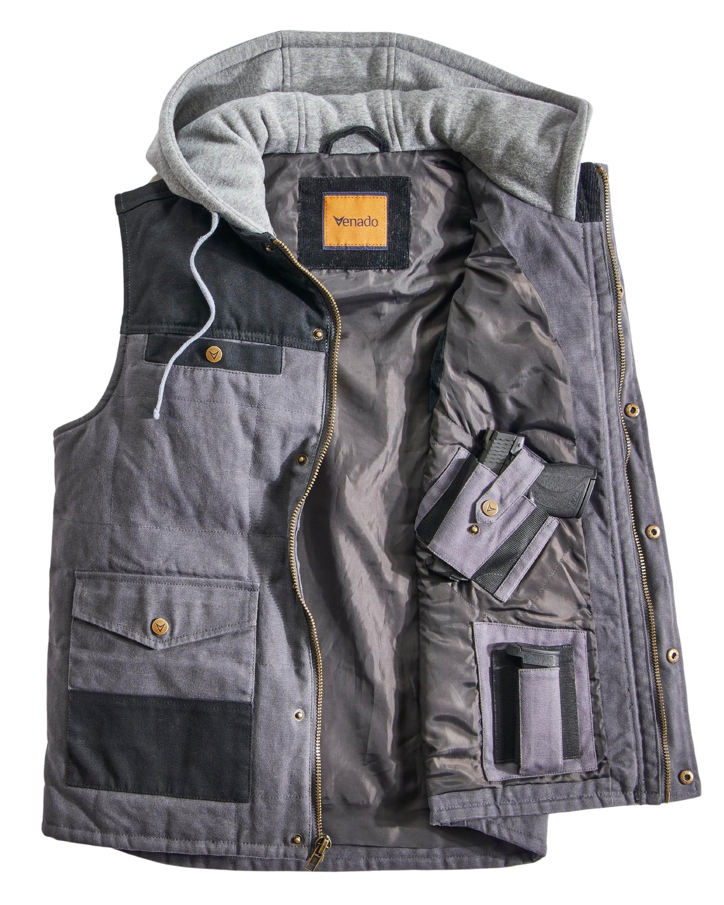 Venado Defender Concealed Carry Hooded Vest - Interior Conceal Carry Pockets (Black, 3XLT)