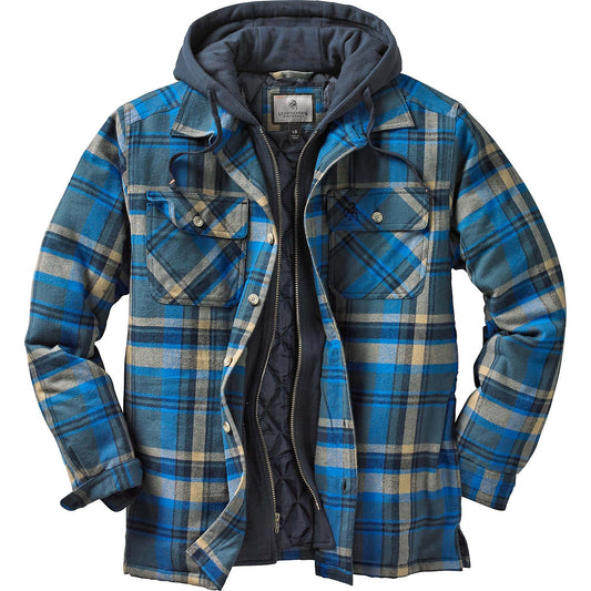 Legendary Whitetails Men's Standard Maplewood Hooded Shirt Jacket, Slate Hatchet Plaid, Large