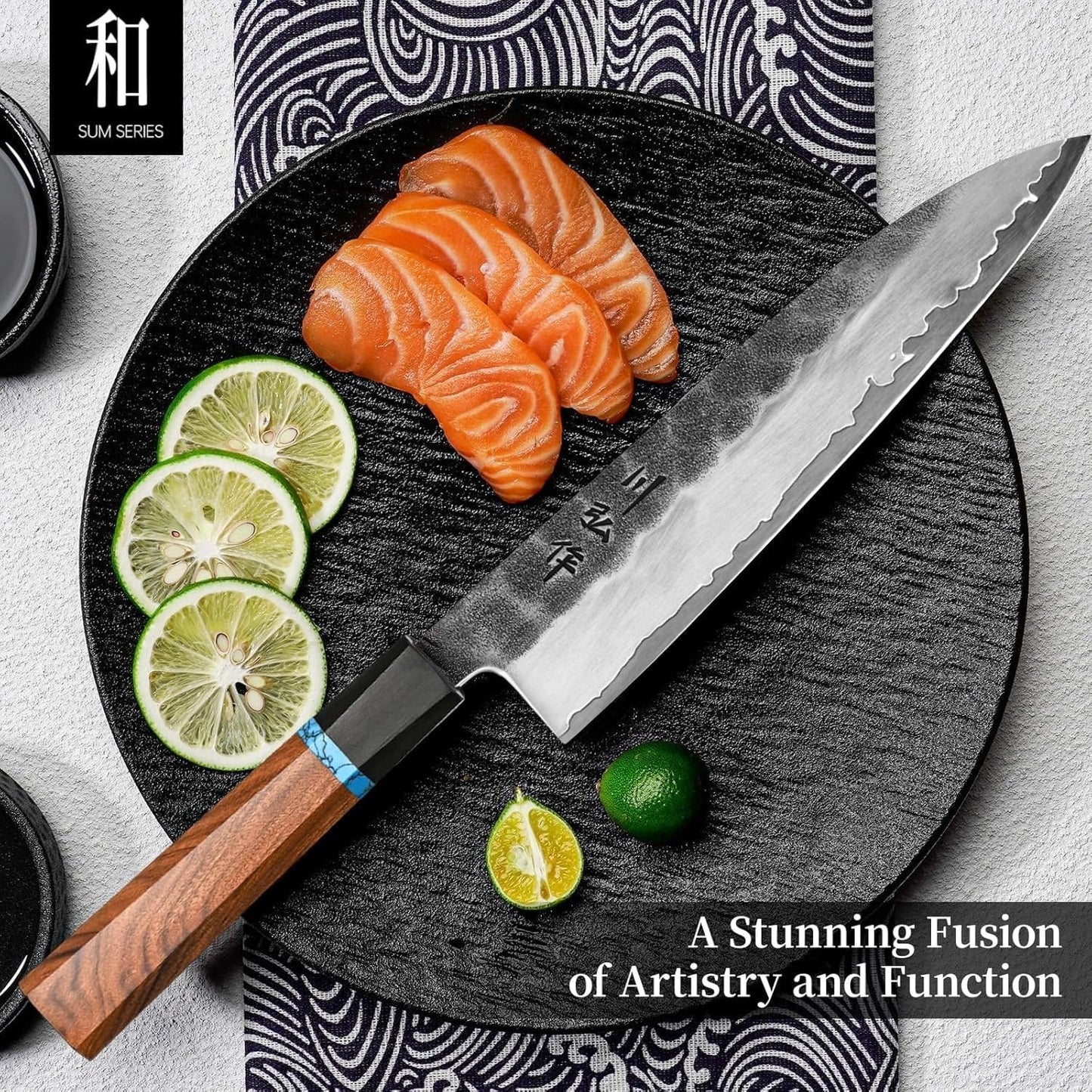 KAWAHIRO Japanese Chef Knife, 210mm Black Forged VG10 Kitchen Knife, Handcrafted Professional Chefs Knife with Ergonomic Handle, Perfect Birthday Gifts for Men Women, Luxury Gift Wood Box