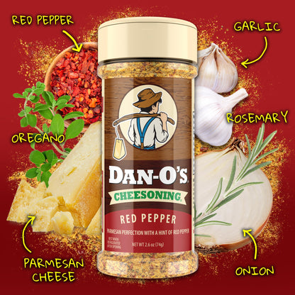 Dan-O's Seasoning - All-Purpose Seasoning & Spices for Cooking & Grilling Anything - meat, vegetables, snacks, popcorn seasoning - Small bottle 4 Pack | Red Pepper Cheesoning®, Cajun, Italian-O™ & Original