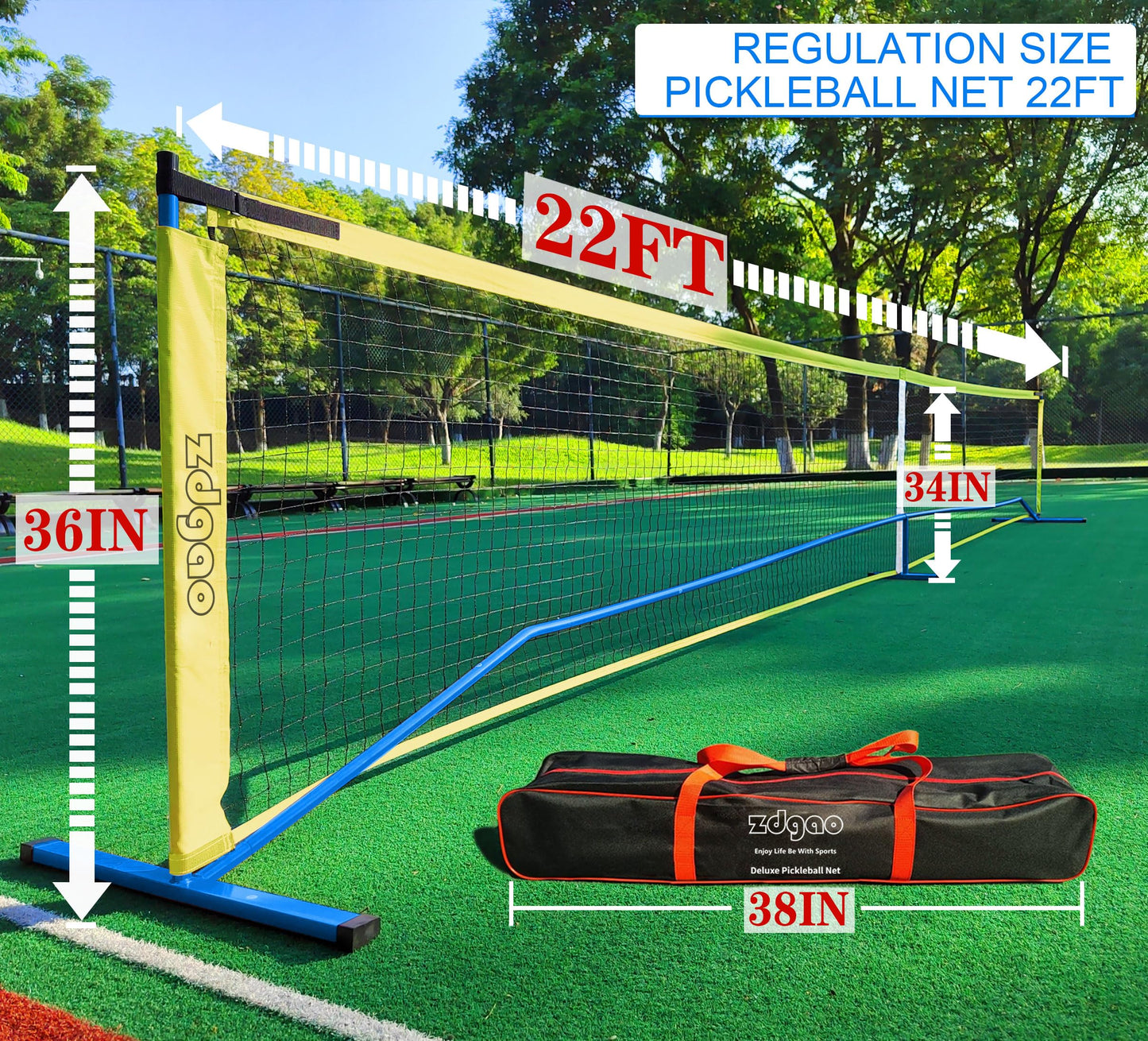 Zdgao Pickleball Set with Net - 22 FT Pickleball Nets Portable Outdoor Regulation Size, with 4 Pickleball Paddles and 2 Outdoor Pickleball Balls for Driveway Backyard