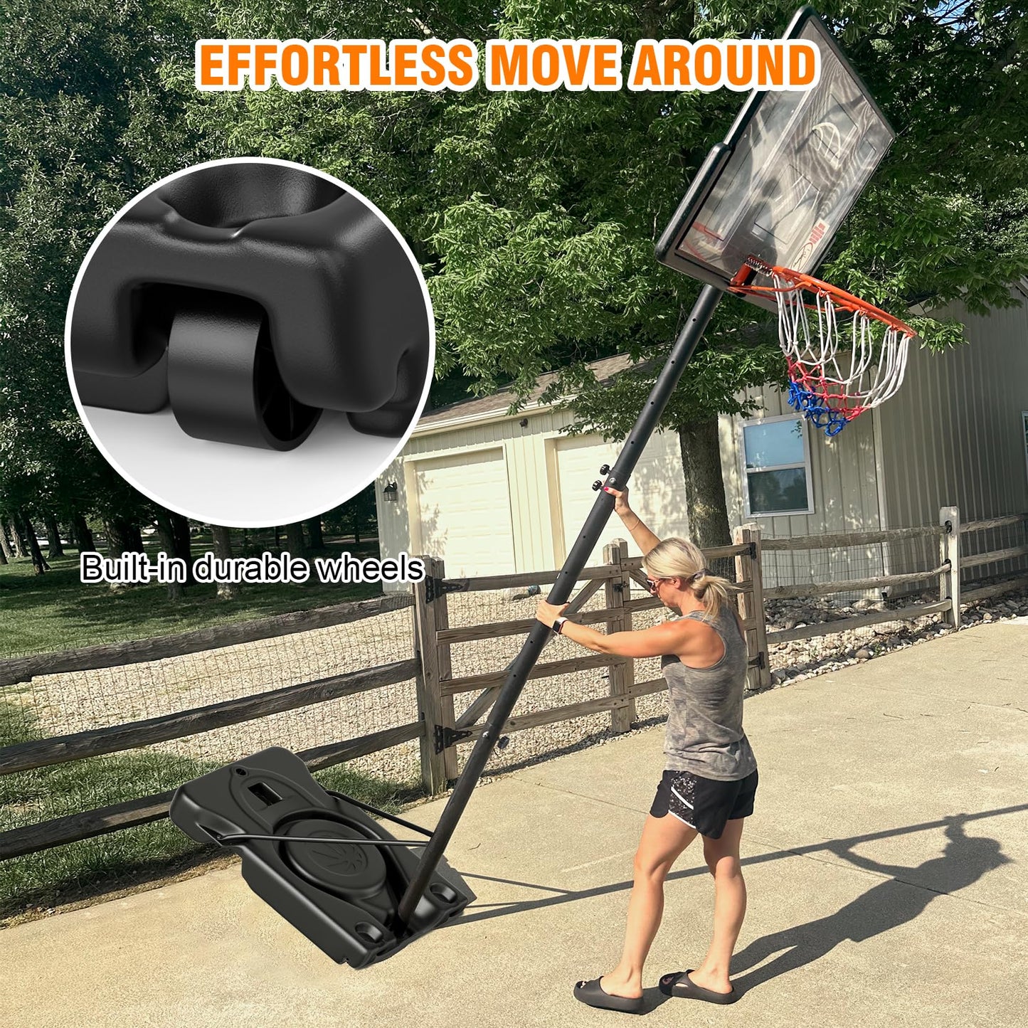 Yohood Basketball Hoop Outdoor 10 pés ajustável, sistema de gol de basquete portátil para crianças, jovens e adultos no quintal/entrada de automóveis/interno, painel inquebrável de 44 polegadas e base maior