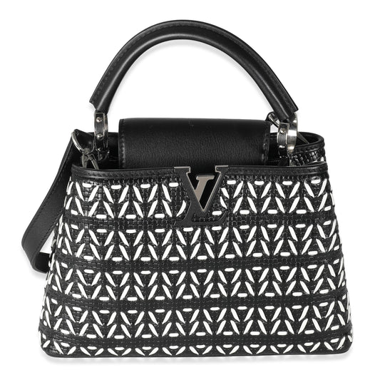 Louis Vuitton, Pre-Loved Black White Woven Calfskin Tressage Capucines BB