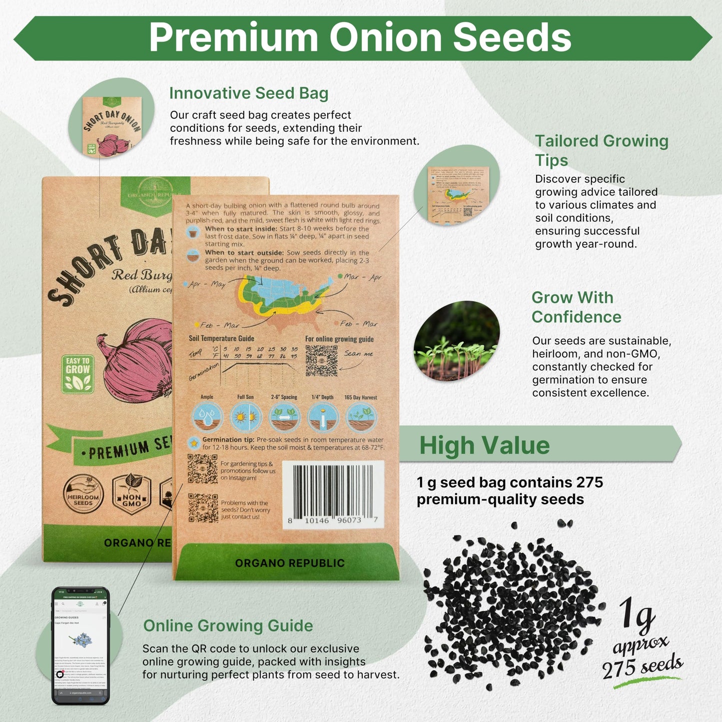 Organo Republic Onion Red Burgundy Seeds Pack 1G - Over 275 Non-GMO Heirloom Onion Seeds for Planting Vegetables in Individual Seed Packet, Vegetable Seeds for Planting Home Garden Indoor & Outdoor