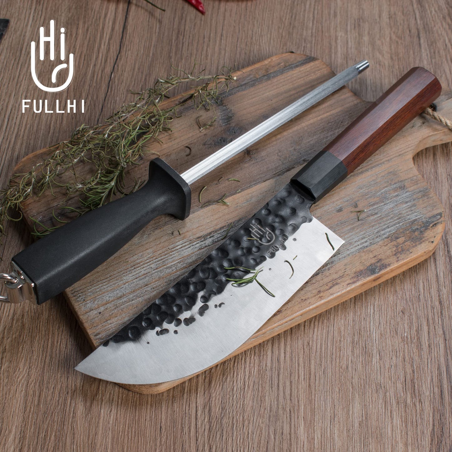 FULLHI 12pcs Japanese Gyuto Chef Knife set Professional Hand Forged Kitchen Chef Knife, 3 Layers 9CR18MOV High Carbon Meat Sushi Knife Rosewood Handle with knife bag