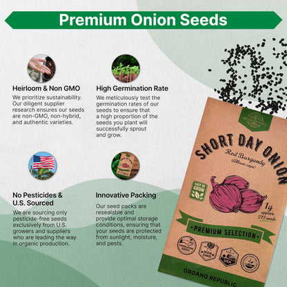 Organo Republic Onion Red Burgundy Seeds Pack 1G - Over 275 Non-GMO Heirloom Onion Seeds for Planting Vegetables in Individual Seed Packet, Vegetable Seeds for Planting Home Garden Indoor & Outdoor