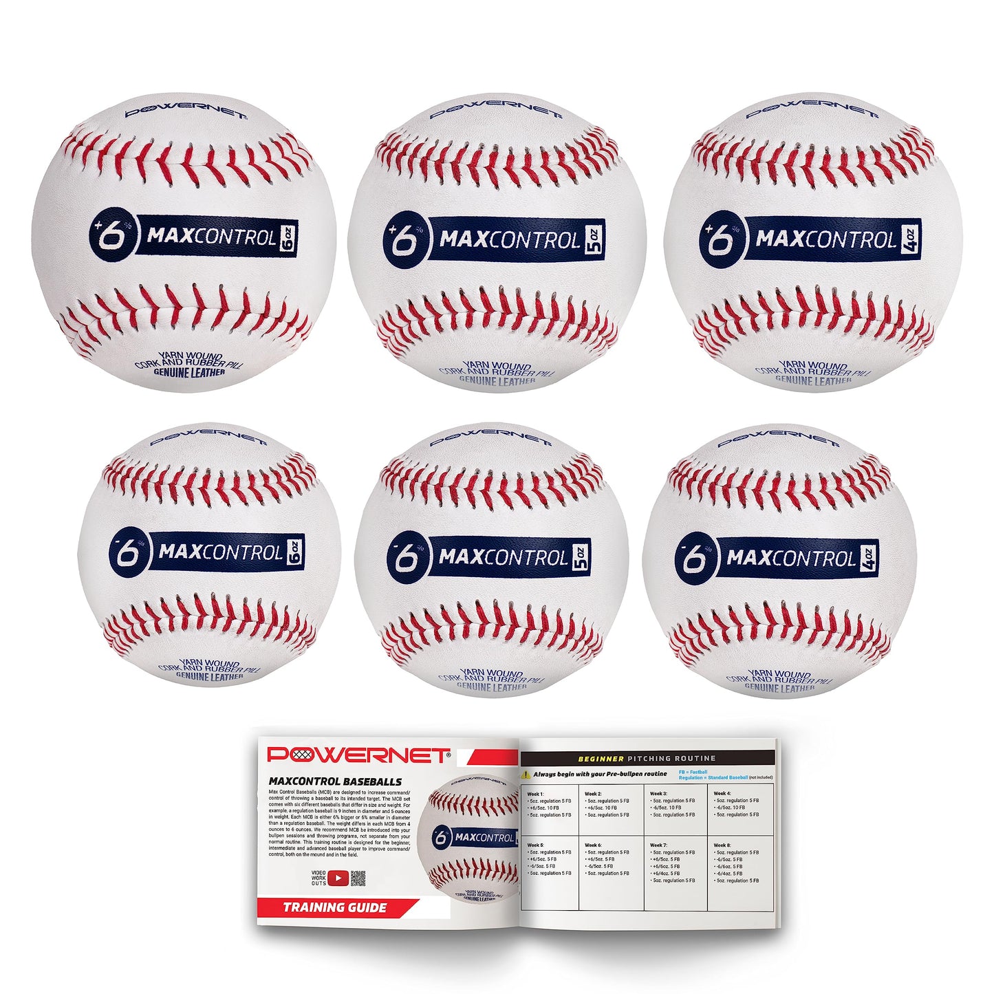 PowerNet MaxControl Baseballs, 6 Various Size & Weighted Baseballs, Pitch Trainer to Improve Command, Baseball Training Equipment for Pitching & Throwing, Portable Baseball Practice Balls